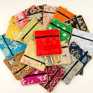 Kinesisk Brocade Handgjorda Silkväska Broderi Coin Purses Tassels Zipper Små Smycken Presentförvaring Pouch Party Favoriter