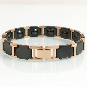 Link, catena Bracciale coppia colore oro rosa Bracciale salute ceramica nera per uomo Gioielli femminili di lusso Braccialetti magnetici Regali donna