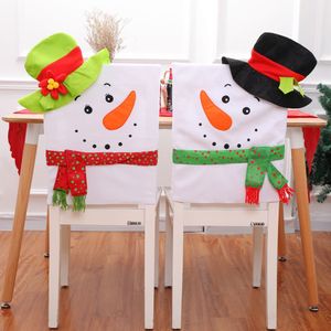 1 st Snowman Christmas Decor Xmas Cap Sets Diner Tafel Hoedstoel Achterhoezen voor Home Accessoires