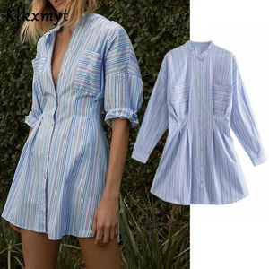 Klkxmyt Frühling Za Kleid Frauen England Stil Vintage Streifen Button-up Mode Elegante Vestidos De Fiesta Noche 210527