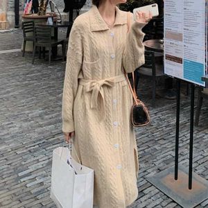 Elegant Sweater Dres Long Sleeve Midi Vintage Knitted Female Autumn Winter Outwear Korean 210604