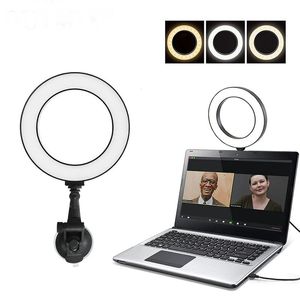 Belysning 20cm Protbara Selfie Ring Light LED Videokonferensljus med sugkopp bärbar dator live streaming fyllning