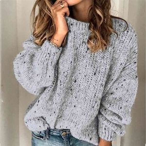 Casual Oversized Cinza Cinza Camisola Camisola Básica Outono Inverno Longa Manga Jumpers Puxe Femme Vintage Jumper 210427