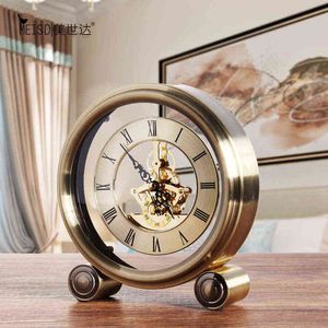 MEISD Metal Stainless Steel Vintage Table Clock Luxurious Quartz Silent alarm clock Retro StudyRoom Desk Horloge 211112