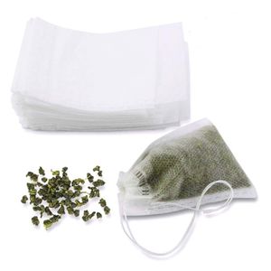Tea-silfilter Väskor Kaffeverktyg Non-woven Tom påse med strängväska för hemkök Använd 100pcs