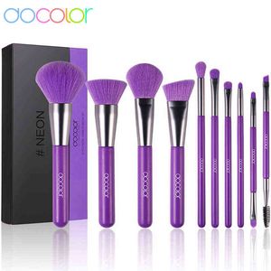 Övriga hälsor Skönhetsposter Docolor Makeup Brushes 10st Neon Lila Syntetisk Hair Foundation Blending Face Powder Eyeshadow Make Up 220211