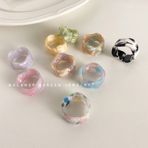 Korea Fashion Vintage Simple Aesthetic Acetate Ring Colorful Acrylic Thick Round Rings For Women Girls Jewelry Accessories Gifts C3