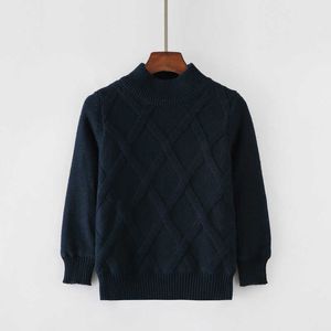 Nowy koreański czysty kolorowy średnia i mały sweter dziecięcy z pluszowym swetrem puloweru z wysokiej szyi 7088 10 Y1024