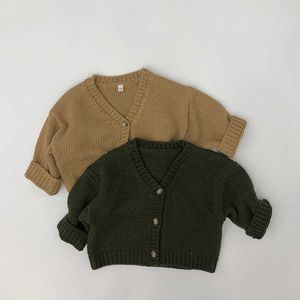 Höst Nya Barnkläder Enstaka Bröstflickor Sweater Kort Stil Pojkar Långärmad Cardiers Stickad Sweater Coat 1-6Y Y1024
