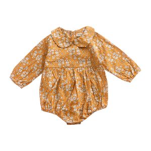 Autumn Girl Bodysuits Crawl To Dress Turmeric Flowers Long Sleeves Clothes Funny Baby Flower 210515