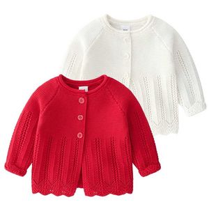 Höstflickor Cardigan Spring Cotton Sweater Top Baby Girl Barnkläder Prinsessan Stickad Kids Toddler 211011
