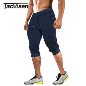 Tacvasen 3/4 Bomull Capri byxor Mäns joggare Gym träningspass som går avslappnad under knä shorts Tapered Sports Shorts Sweatpants H1206