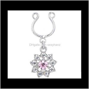 Navelklocka Drop Leverans 2021 D0589 (1 färg) Rosa färger Stylring Handstil Nippelringar Kropp Piercing smycken dingle Accessori