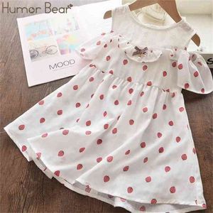 Girls Dress Summer Cute Strawberry Print Off-the-shoulder Ruffled Loose Princess Party Baby Kids Clothing 210611