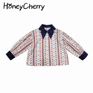 Girls' long-sleeved shirt spring children's clothing little girl retro floral kids clothes 210515