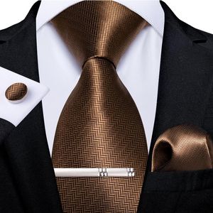 Bow Ties 8cm Solid Brown Gold For Men Business Wedding Silk Neck Tie Pocket Square Cufflinks Set With Clip Gift DiBanGu