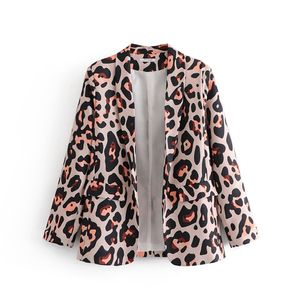 women euro style leopard pattern print open stitch blazer female pocket outwear suit office lady vintage chic casual tops CT183 211006