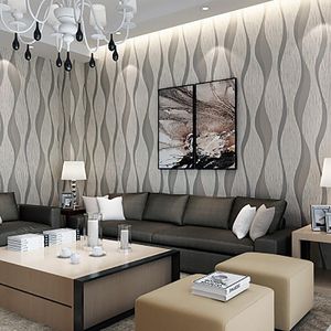 Wallpapers Modern Simple Wave Curve Stripe Non Woven Wallpaper Relief Living Room Bedroom Dining Background 3D W68