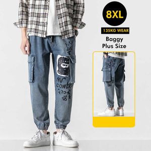 Högkvalitativ trend baggy jeans män hip hop joggers storlek byxor överdimensionerade brett ben streetwear elastiska midja denim harem byxor x0621