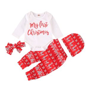 0-24m Christmas nascido bebê bebê meninas roupas letras cartas caçadores chapéu headband xmas roupas vermelhas 210515