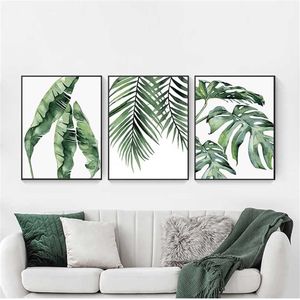 Scandinavian Style Tropical Plants Poster Green Leaves Decorative Picture Modern Wall Art Paintings for Living Room Home Decor 211222