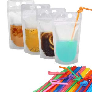 Mão da mamãe 50 pçs / set descartável Bebida Container Conjunto Zipper Plástico Bolsas Bebidas Bags 210610