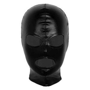 Unisex Latex Mężczyźni Kobiety Cosplay Błyszczące Metalowe Otwarte oczy i Usta HeadGear Full Face Mask Hood Role Odgrywaj kostium