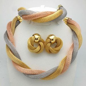 Ohrringe Halskette 2021 Mode Afrikanische Perlen Schmuck-Set Marke Dubai Gold Bunte Nigerian Für Frauen Braut Bijoux