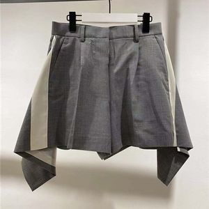 Sommar mode temperament casual elegant grå hög midja brett ben oregelbundna all-match pocket shorts kvinnor 16F1191 210510