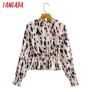 Kvinnor Retro Leopard Tunika Blus Långärmad Chic Kvinnlig Skjorta Toppar 2F168 ​​210416