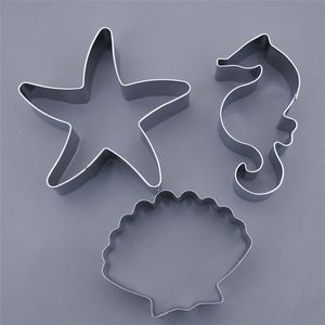 Cookie Tools Cookie Mote 3pcs Ocean Sea Star Shells Hästformar Biscuitkaka Rostfritt Stål Cutter Sets