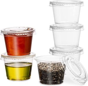 1OZ 2OZ Clear Plastic Jello Shot Cup Containers with Snap on Leak-Proof Lids Jello Shooter Shot Cups Compact Food Storage for Portion Control Sauces, Liquid, Dips