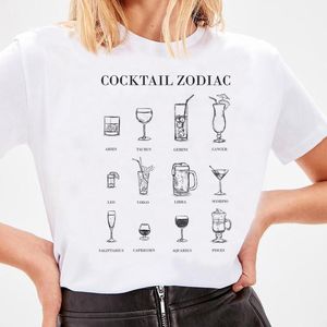 Cocktail Zodiac Kvinnor Rolig T Shirts Hipster Alkoholskjorta Söt damer Toppar Grafiska Tees Femme T-shirts Estetiska Kläder T-shirt