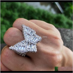 Solitaire Drop Lieferung 2021 Iced Out Butterfly Herren CZ Diamant Ringe Mode Hip Hop Gold Sier Ring Schmuck Szvhd