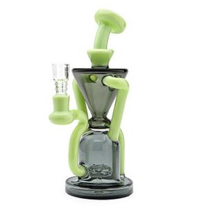 Vintage Unique Colored Recycler Glass Bong Water HOOKAH Pipes with perc Smoking Oil Burner With Bowl can put customer logo