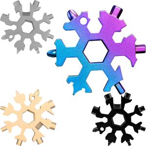 18 i 1 verktygsdelar läger nyckelring fickverktyg multifunktion vandring nyckelring multipurposer överleva utomhusöppnare snöflinga Spanne hex skiftnyckel rh4514