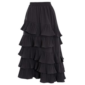 Autumn Korea Fashion Women High Waist Asymmetrical Ruffles Long Skirt All-matched Casual Sweet Pleated Skirts S321 210512