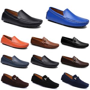 Läder Doudou män Casual Driving Shoes Andningsbar Mjukt Sole Ljus Tan Black Navy Vit Blå Silver Gul Grå Skor All-Match Outdoor Cross-Border