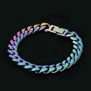 Wholesale Rainbow Color Mens Hiphop StainlSteel Cuban Chain Jewelry Hip Hop Necklace X0509