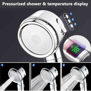 Pressurized Temperature Display Shower Adjustable Shower Head High Pressure Plastic Showerhead Bathroom Rain Water-Saving Nozzle H1209