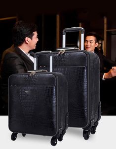 Resa resväska bagage mode män kvinnor aluminium prahome märke carry-ons rullande slotthicker utmärkta höghållfasta läder krokodil mönster krokodil