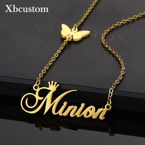 Designer Necklace Luxury Jewelry Personalized Customized Butterfly Pendant Stainless Steel Crown Chain Nameplate Choker for Women