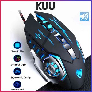 KUU V6 Profession Wired Gaming 6 Knappar 3200 dpi LED USB-dator Trådlös spel Silent Mouse PC Laptop