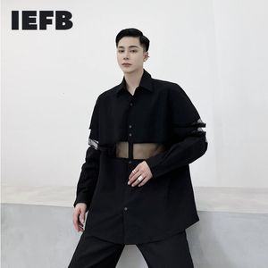 IEFB / Мужская одежда прозрачная сетка шить дизайн черный Whtie большой размер рубашки мода свободные весенние вершины для мужчины 9Y3405 210524