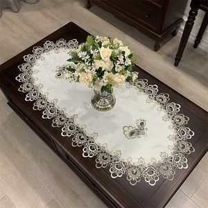 Oval Table Cover Dinning cloth European Embroidered Polyester Yarn Flower Fabric Living Room Coffee Placemat 211103