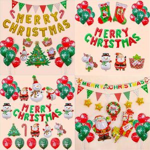 Merry Christmas Balonlar Set Ev Süslemeleri Noel Dekor Folyo Balon Noel Baba Parti Malzemeleri 211216