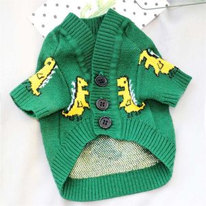 Botão de algodão animal de estimação suéter outono e inverno roupas verde dinossauro teddy gato bichon pequeno cão schnauzer pomeranian roupas 220104