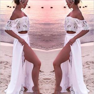 Suknie ślubne Summer Boho Suknie ślubne 2022 Dwukierunkowe z boku szczeliną szyfonowa koronka z ramion wykonana na zamówienie plażę w rozmiarze Plus rozmiar de novia