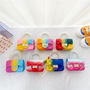 Bunte Gelee Kinder Schulter Handtasche Mädchen Mode Koreanische Perle Handtasche Großhandel Candy Taschen Für Kinder