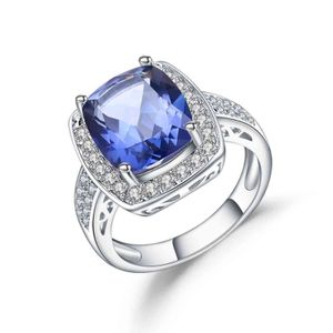 جوهرة الباليه الفاخرة مستطيل 6.22ct الطبيعية iolite الأزرق الصوفي الكوارتز الأحجار الكريمة الدائري 925 فضة خواتم للمرأة مجوهرات